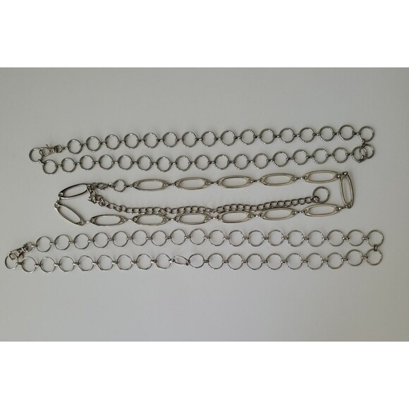 No Boundaries Set of 3 Silver Tone Circle and Oval Waist Chain Belts Womens - Picture 1 of 9